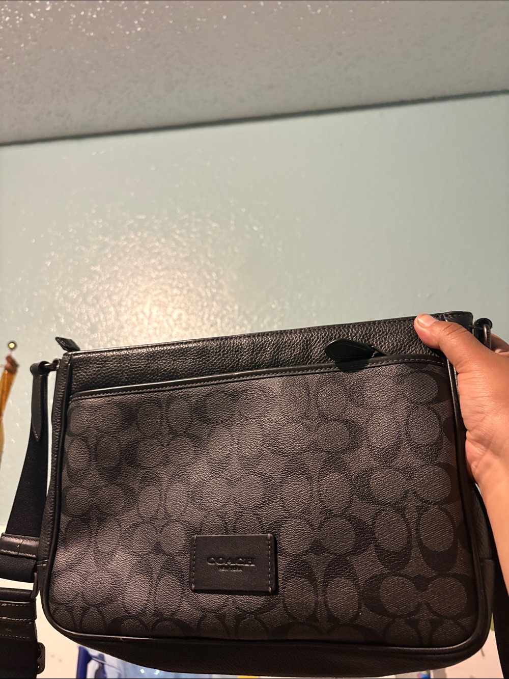 Coach Men's District Crossbody Bag Signature Canvas Charcoal Black